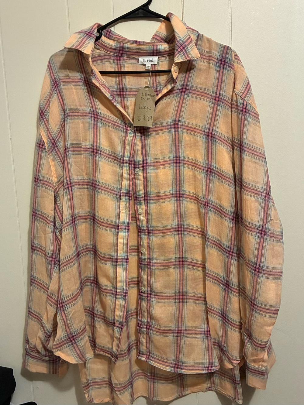 La Vie En Rose Peach Plaid Button-Up Shirt - Large